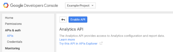 example of adding API permissions in google developer console